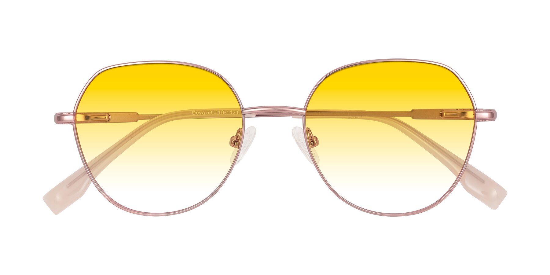 Folded Front of Deva in Rose Gold with Yellow Gradient Lenses