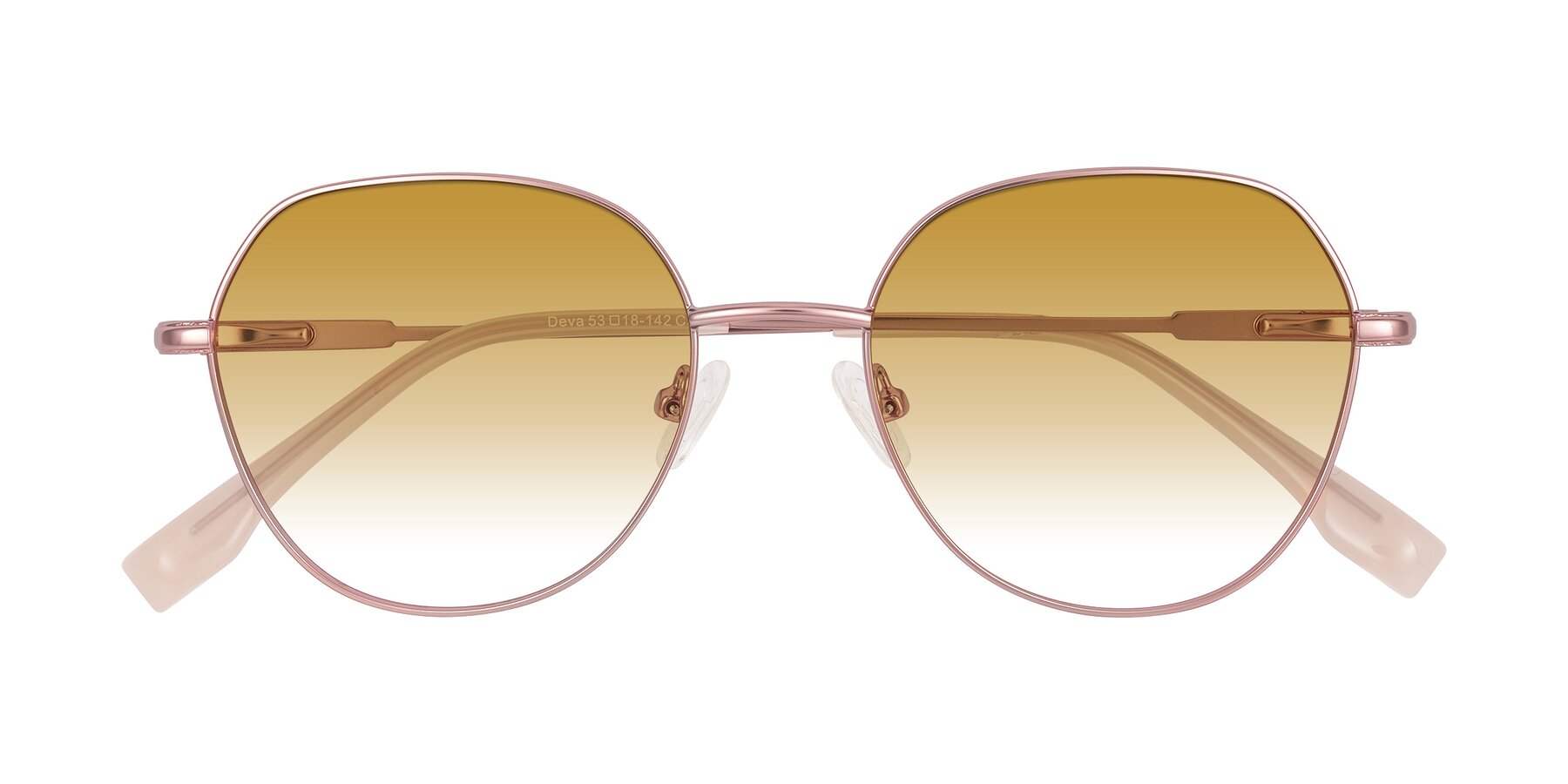 Folded Front of Deva in Rose Gold with Champagne Gradient Lenses