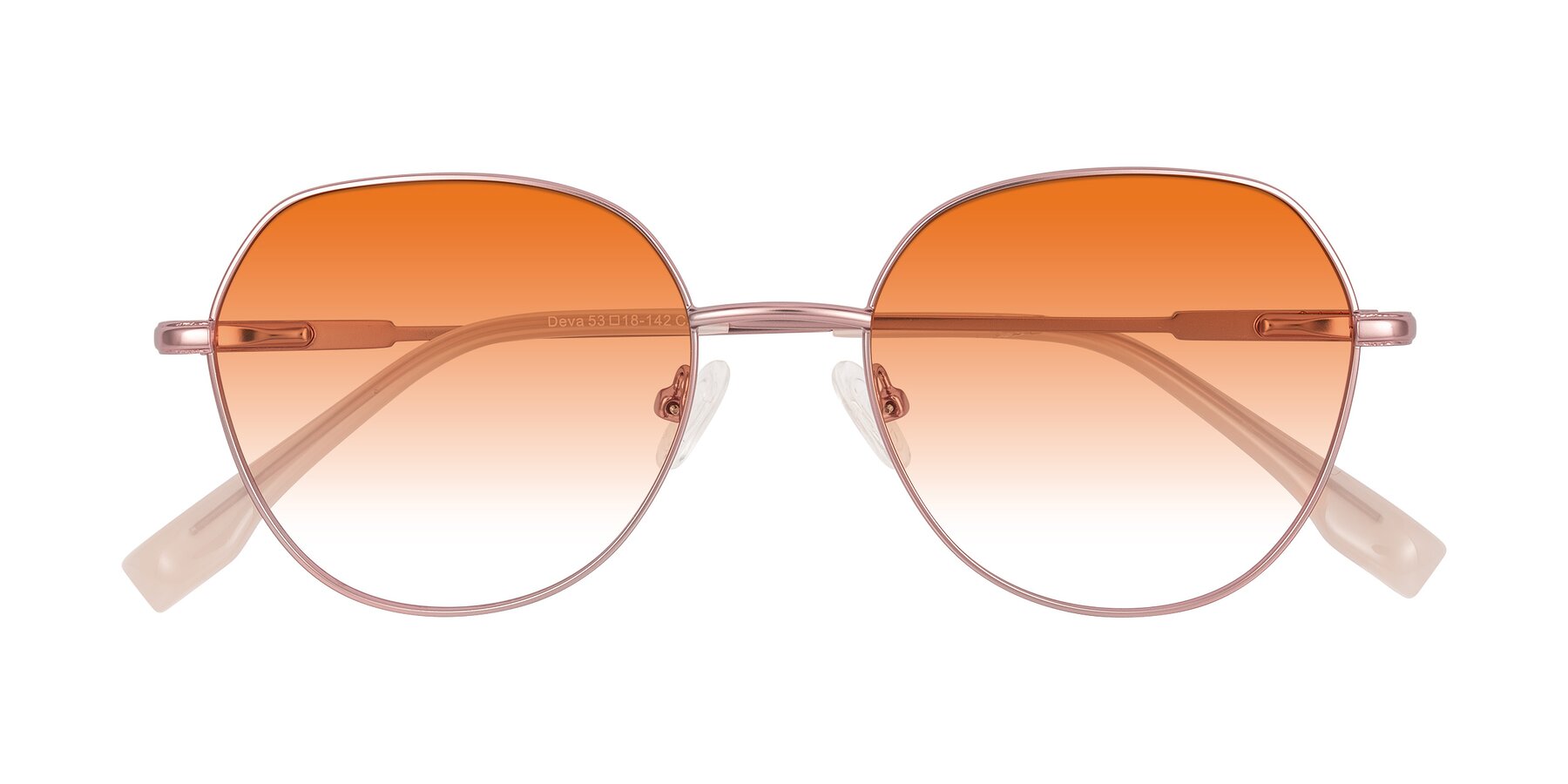 Folded Front of Deva in Rose Gold with Orange Gradient Lenses