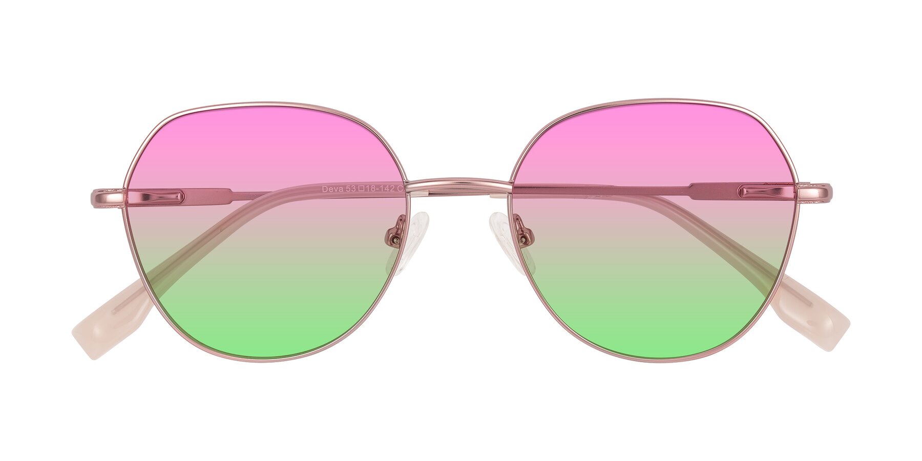 Folded Front of Deva in Rose Gold with Pink / Green Gradient Lenses