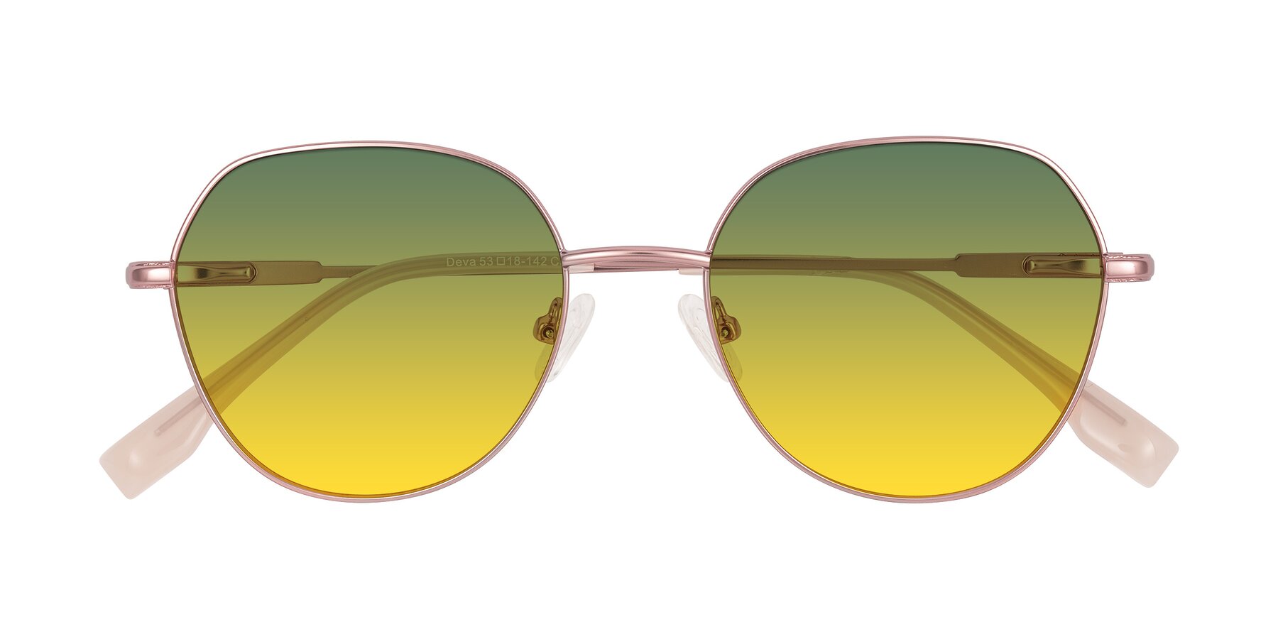 Folded Front of Deva in Rose Gold with Green / Yellow Gradient Lenses
