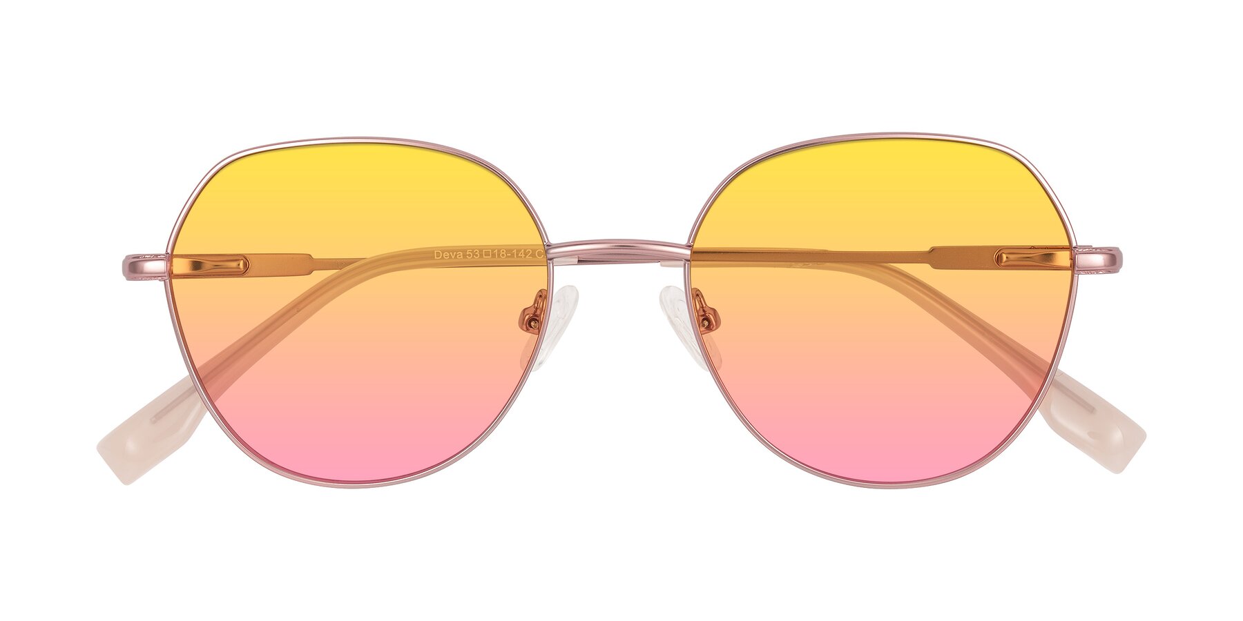 Folded Front of Deva in Rose Gold with Yellow / Pink Gradient Lenses