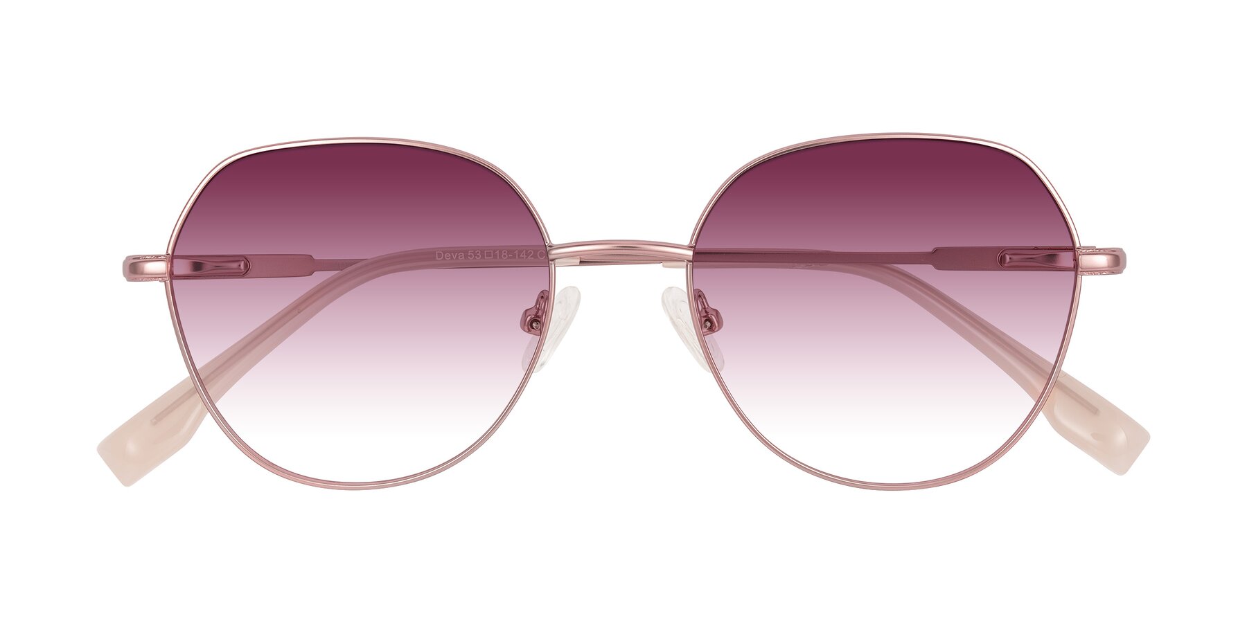 Folded Front of Deva in Rose Gold with Wine Gradient Lenses