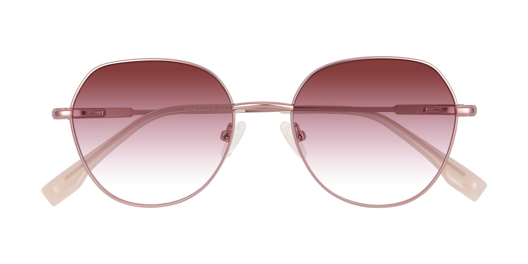 Folded Front of Deva in Rose Gold with Garnet Gradient Lenses