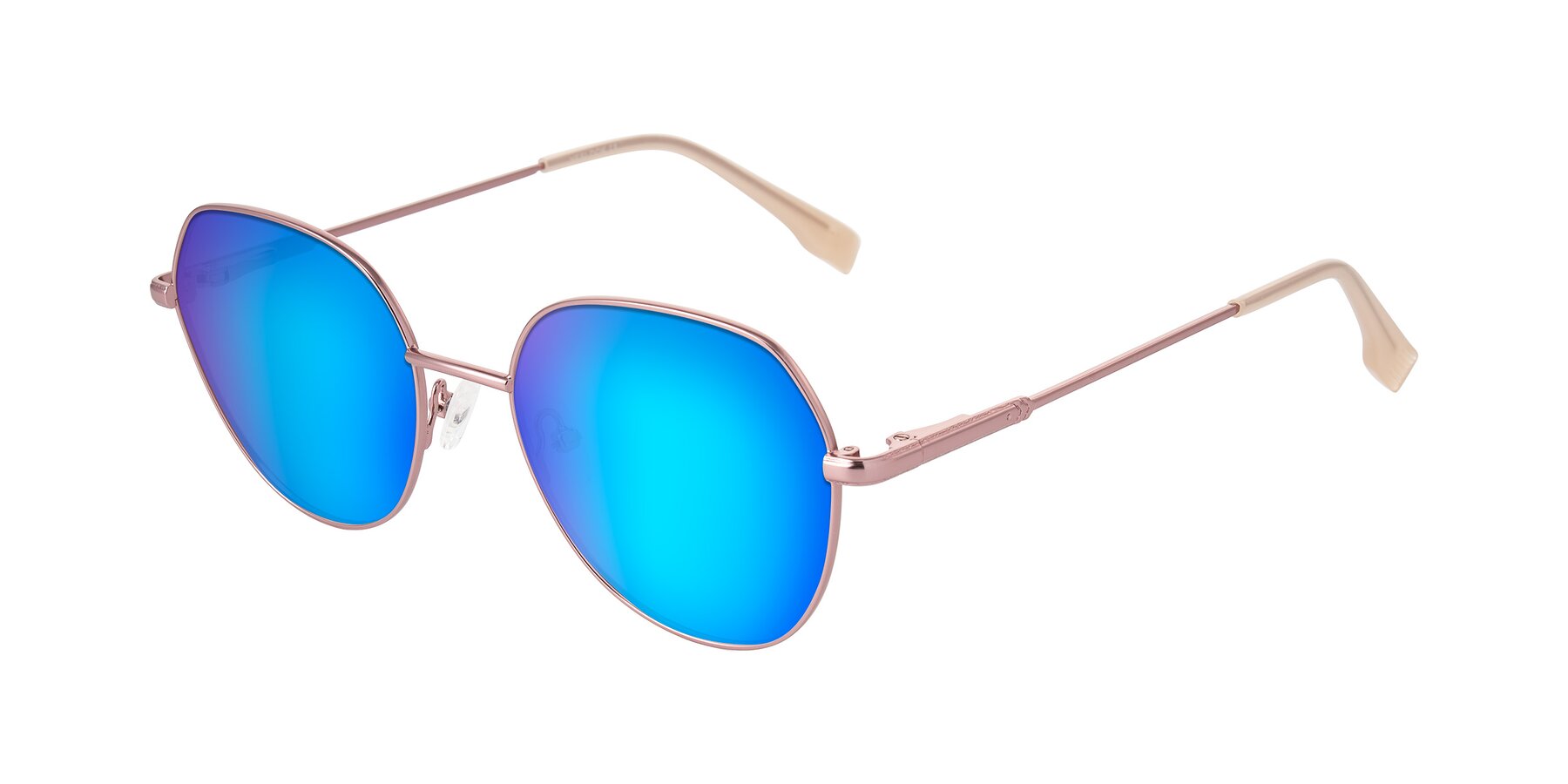 Angle of Deva in Rose Gold with Blue Mirrored Lenses