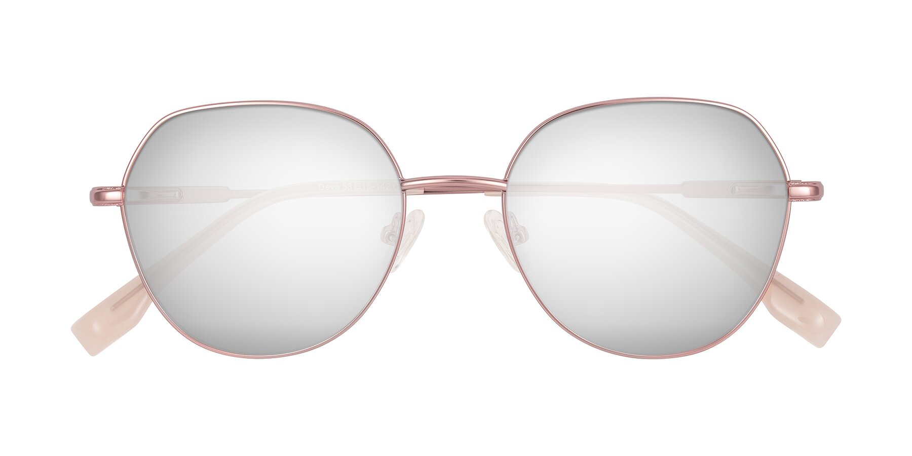 Folded Front of Deva in Rose Gold with Silver Mirrored Lenses