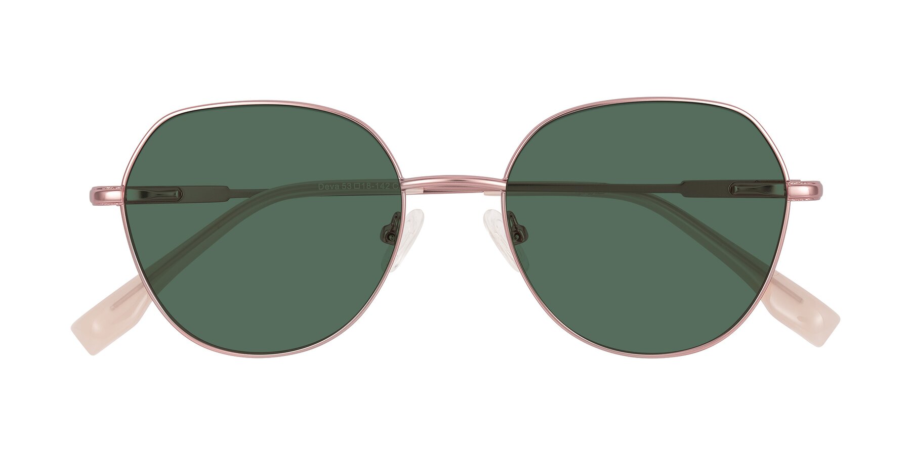 Folded Front of Deva in Rose Gold with Green Polarized Lenses