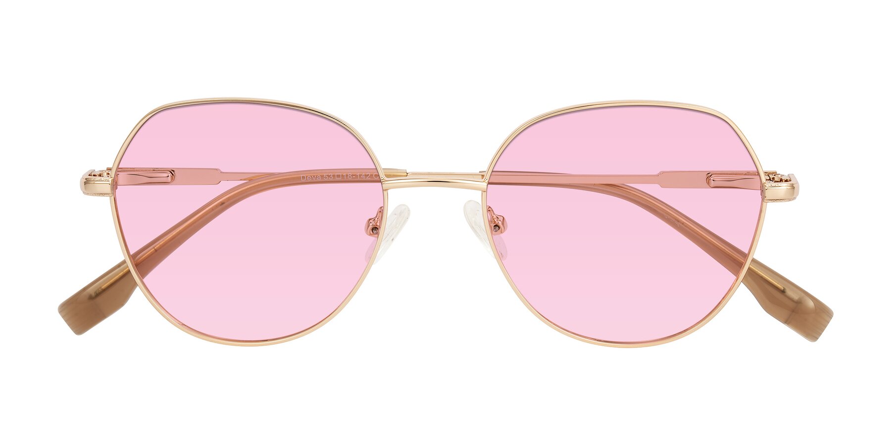 Folded Front of Deva in Gold with Light Pink Tinted Lenses