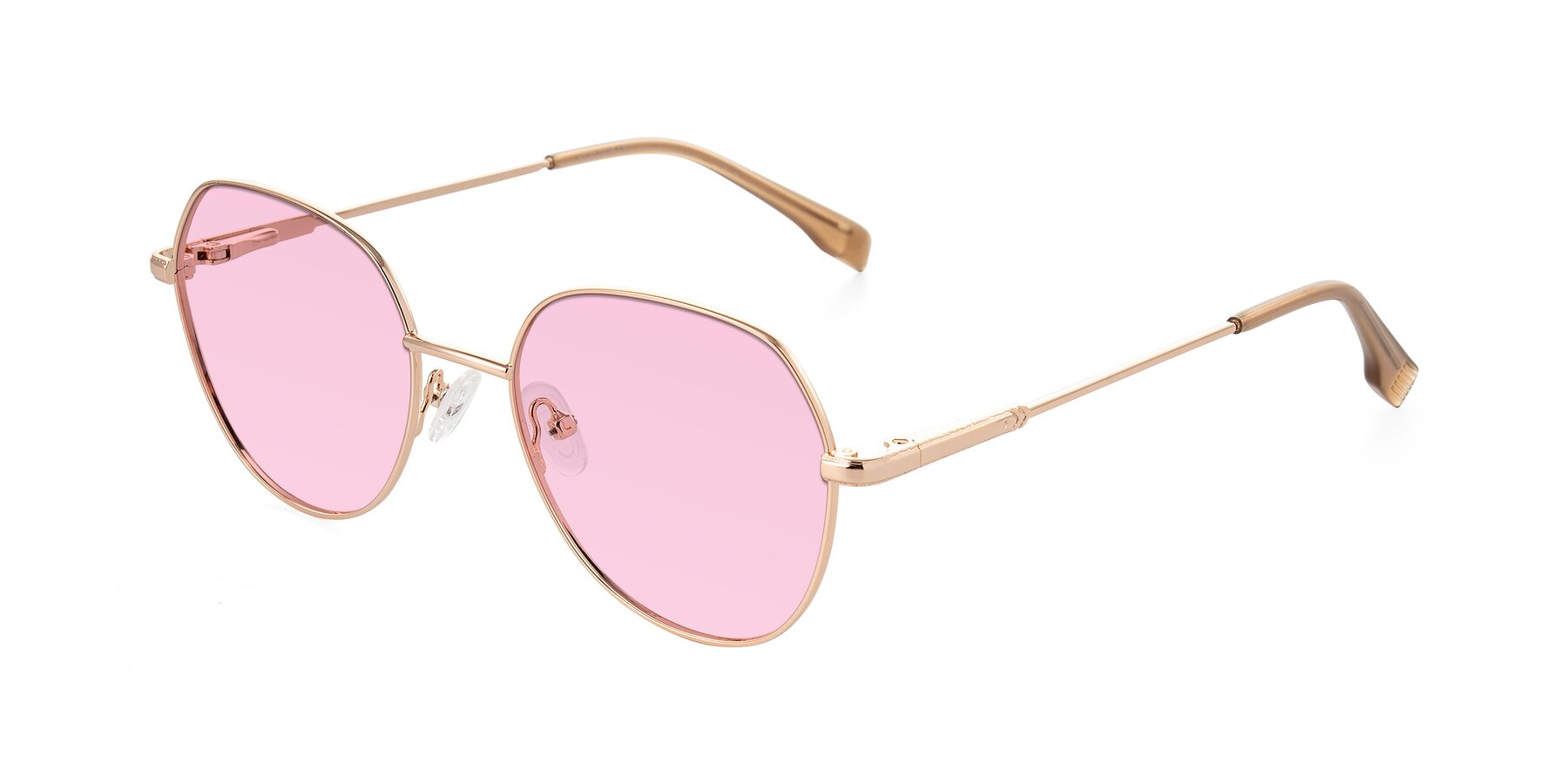Angle of Deva in Gold with Light Pink Tinted Lenses