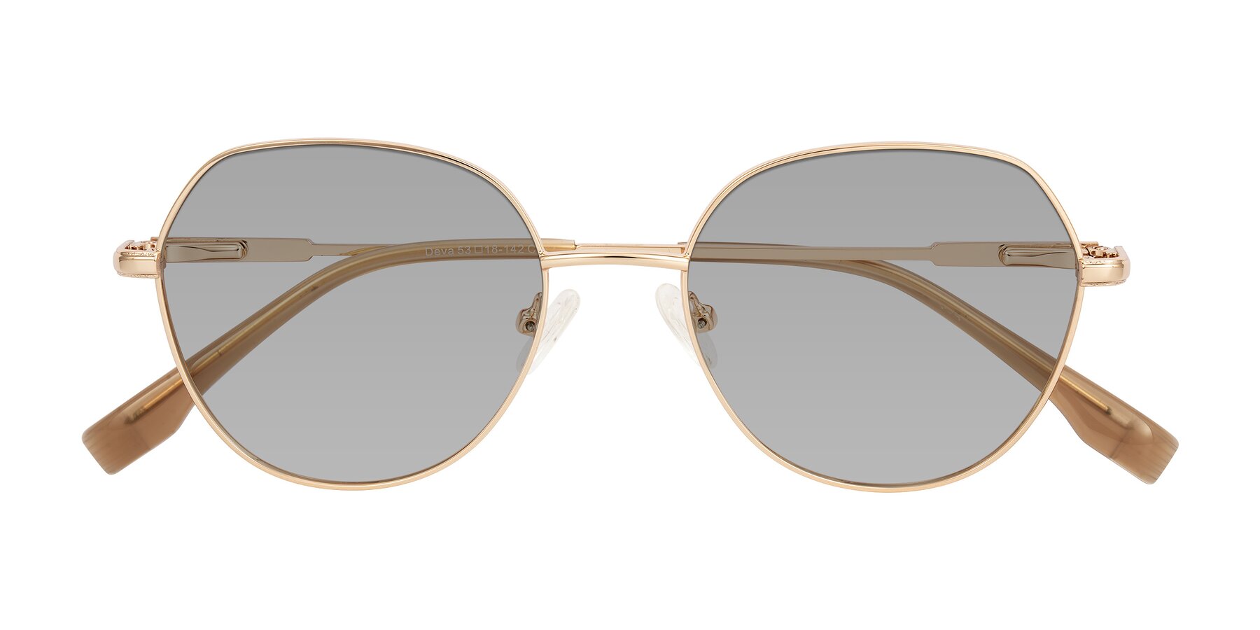 Folded Front of Deva in Gold with Light Gray Tinted Lenses