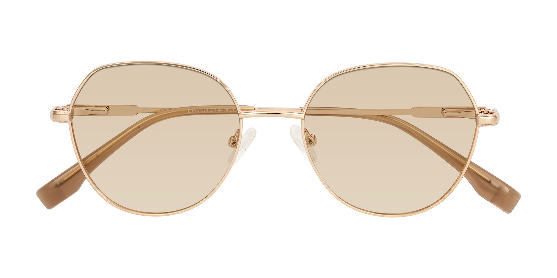 Folded Front of Deva in Gold with Light Brown Tinted Lenses