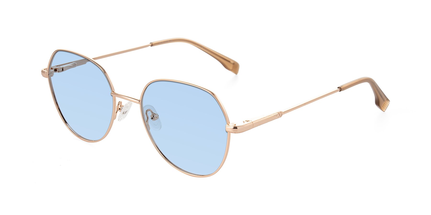 Angle of Deva in Gold with Light Blue Tinted Lenses