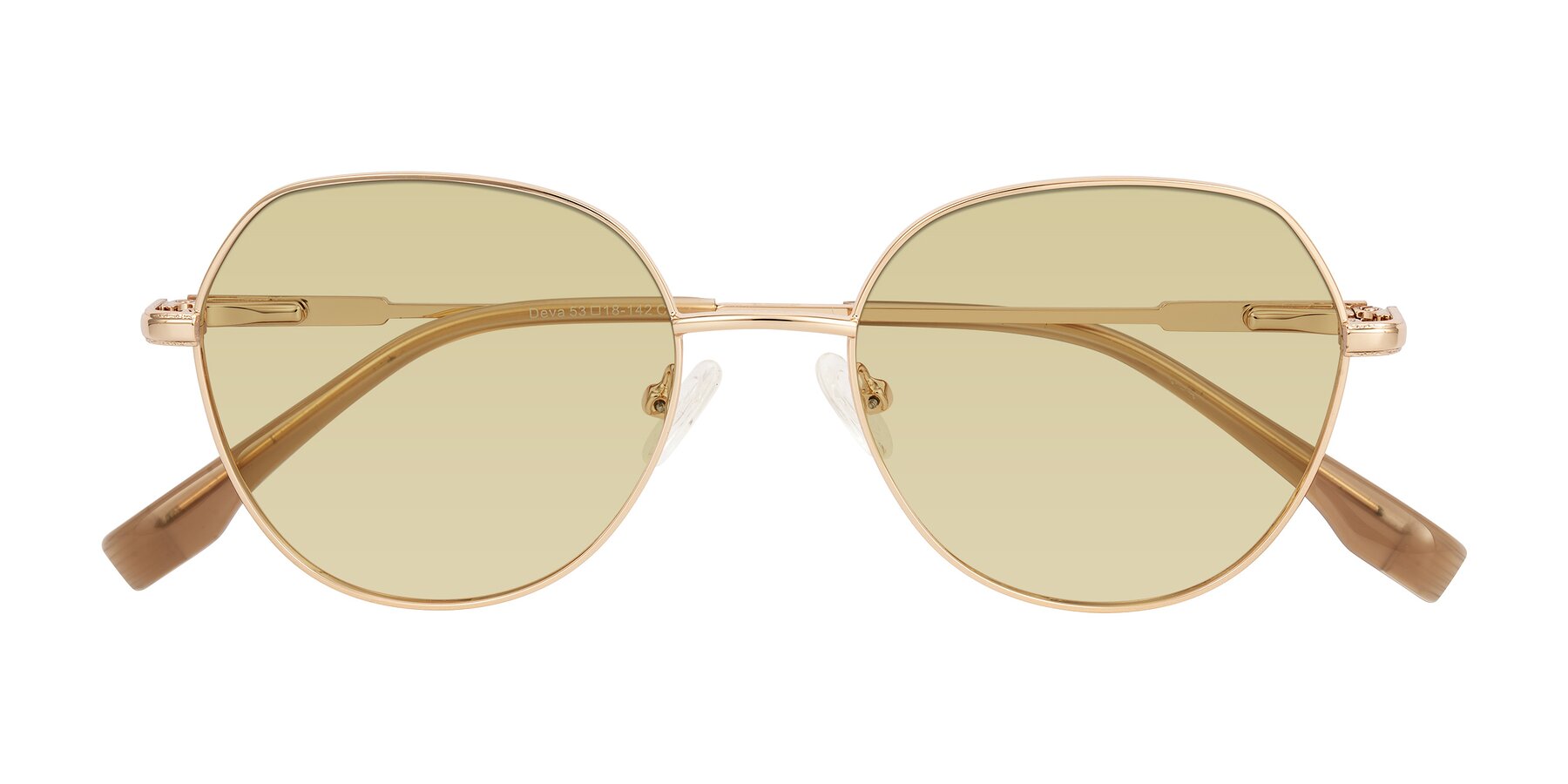 Folded Front of Deva in Gold with Light Champagne Tinted Lenses