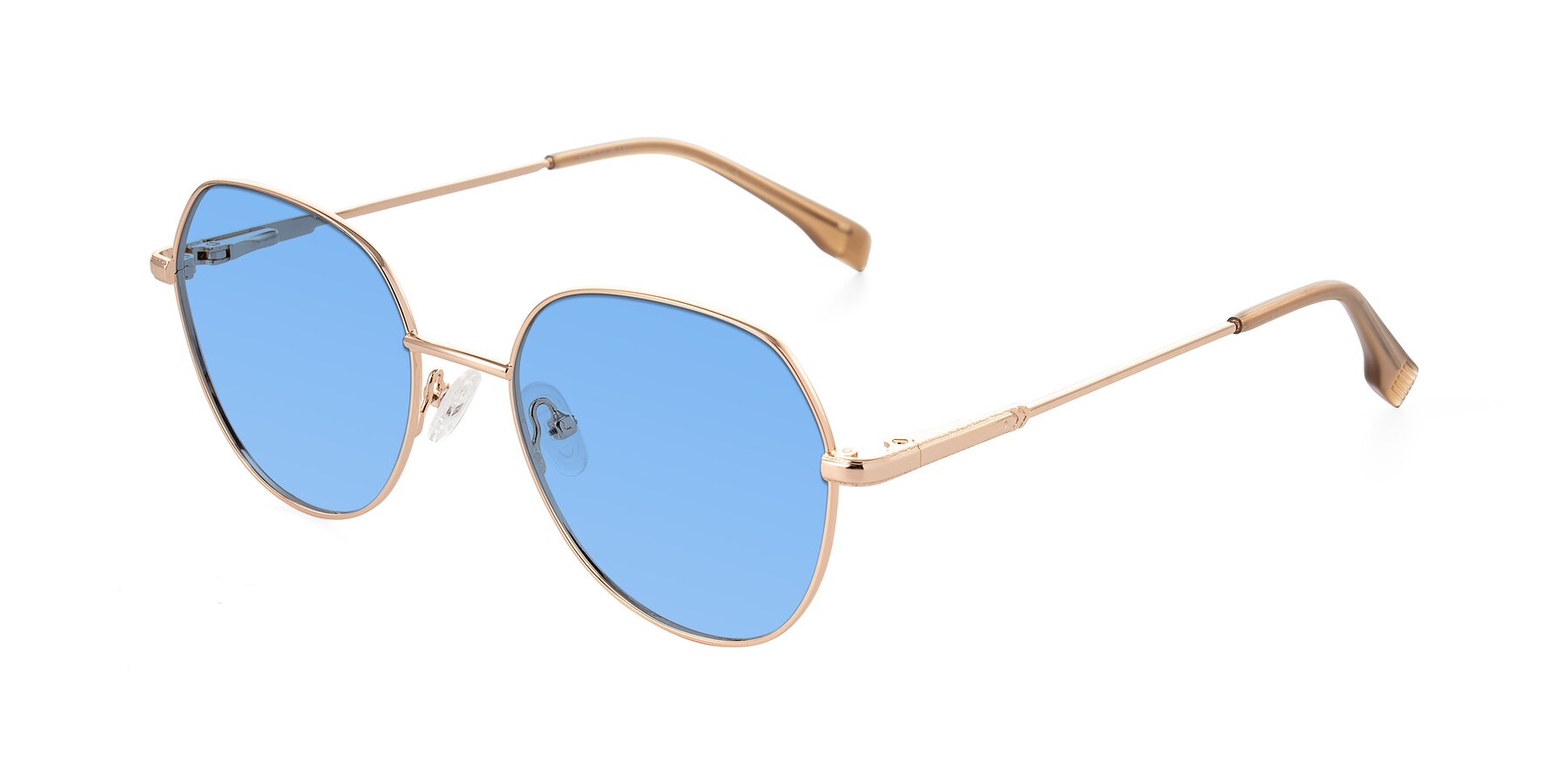 Angle of Deva in Gold with Medium Blue Tinted Lenses