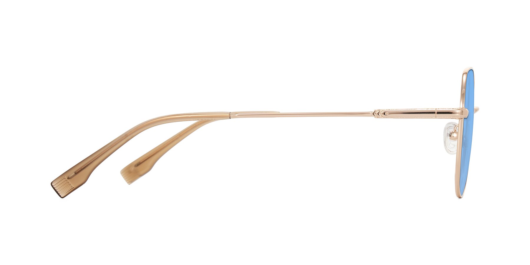 Side of Deva in Gold with Medium Blue Tinted Lenses