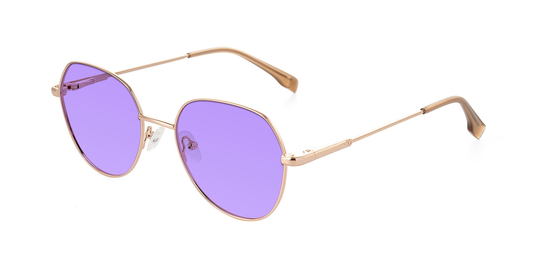 Angle of Deva in Gold with Medium Purple Tinted Lenses