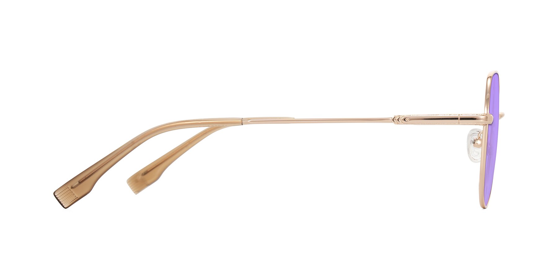Side of Deva in Gold with Medium Purple Tinted Lenses