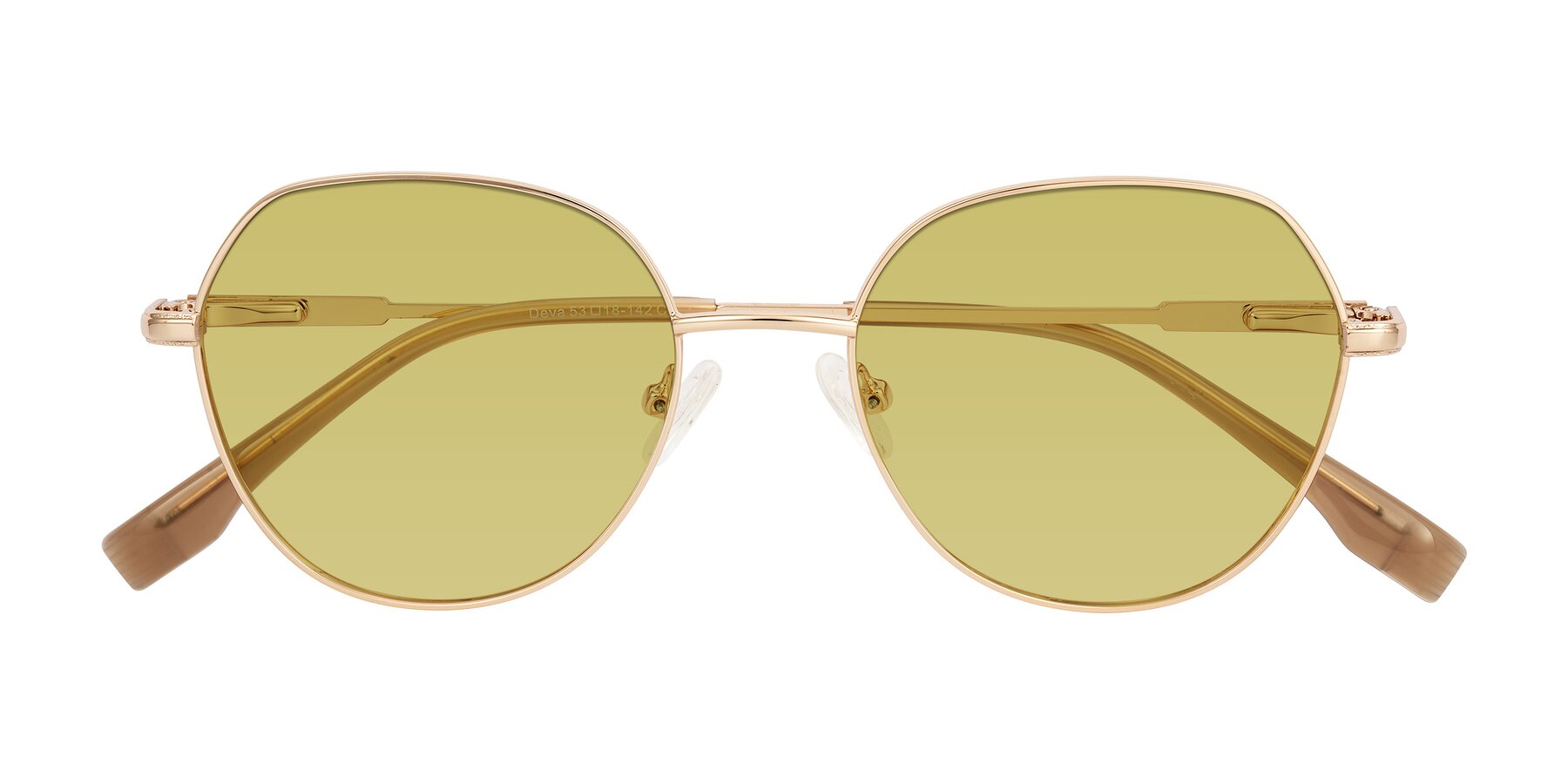 Folded Front of Deva in Gold with Medium Champagne Tinted Lenses
