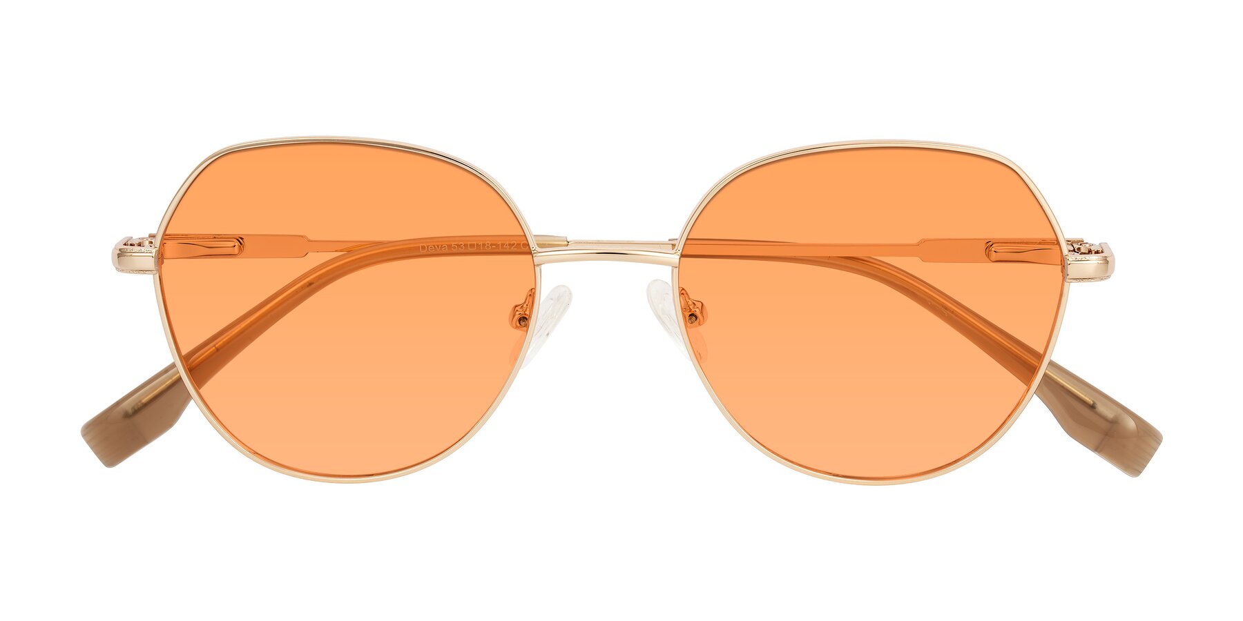 Folded Front of Deva in Gold with Medium Orange Tinted Lenses