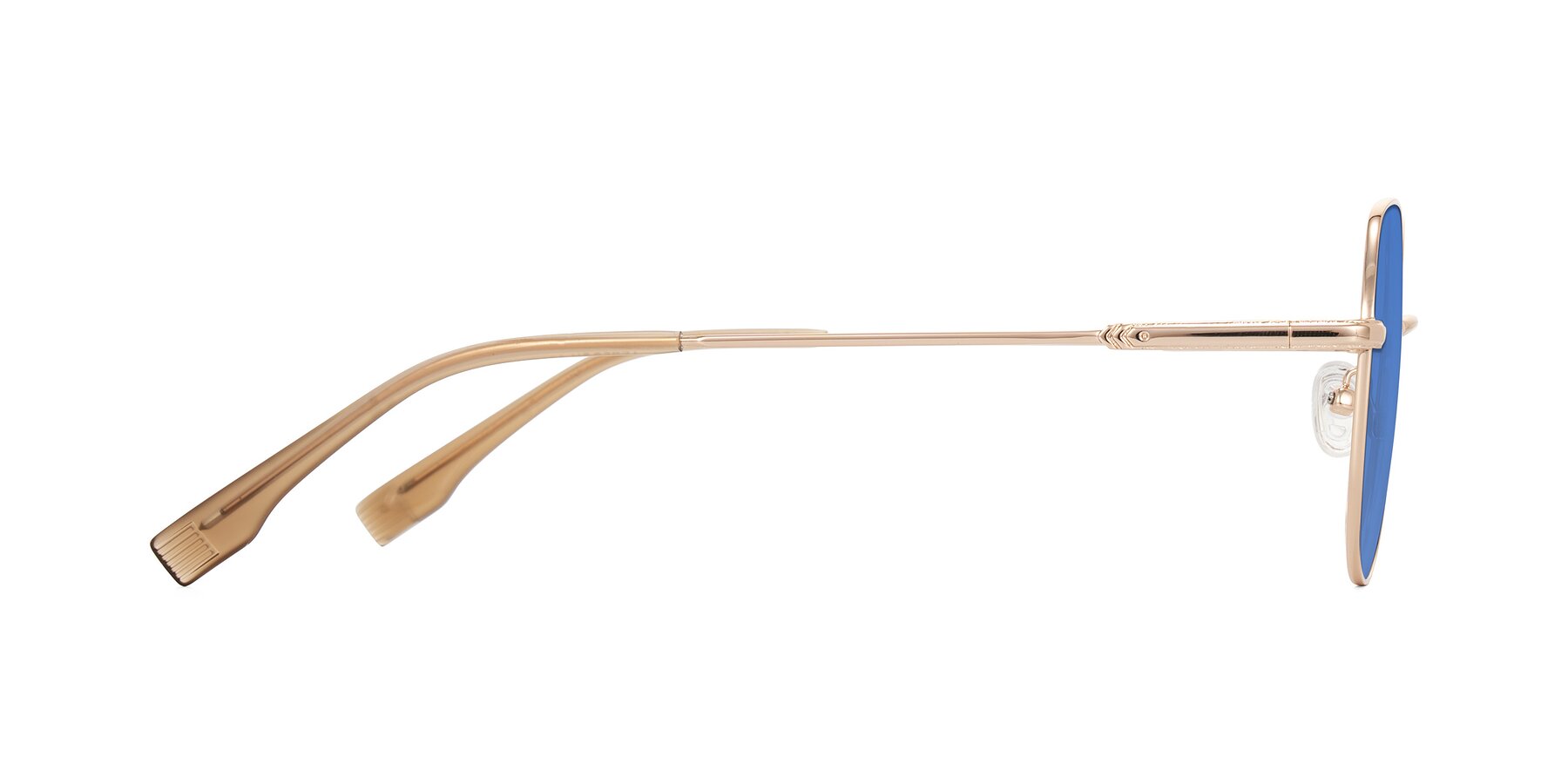 Side of Deva in Gold with Blue Tinted Lenses