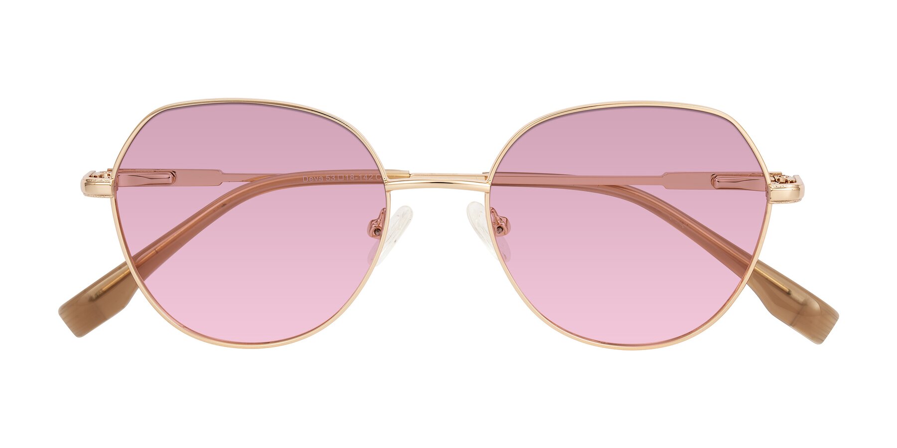 Folded Front of Deva in Gold with Light Wine Tinted Lenses