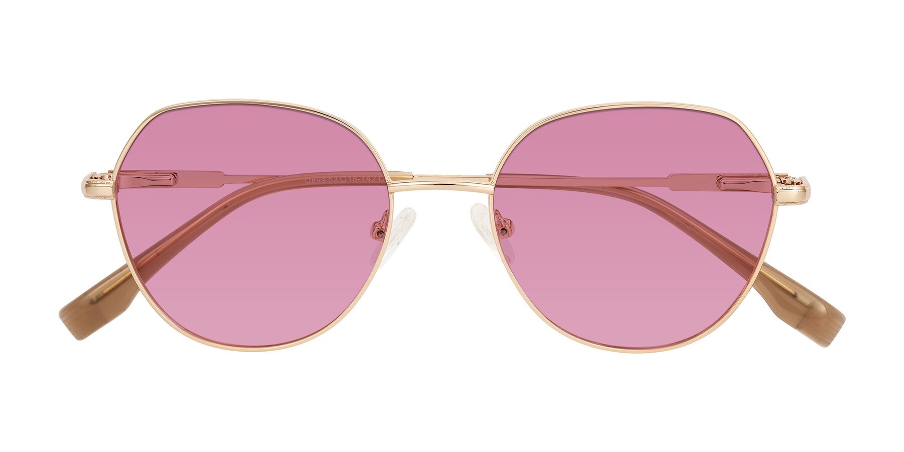 Folded Front of Deva in Gold with Medium Wine Tinted Lenses