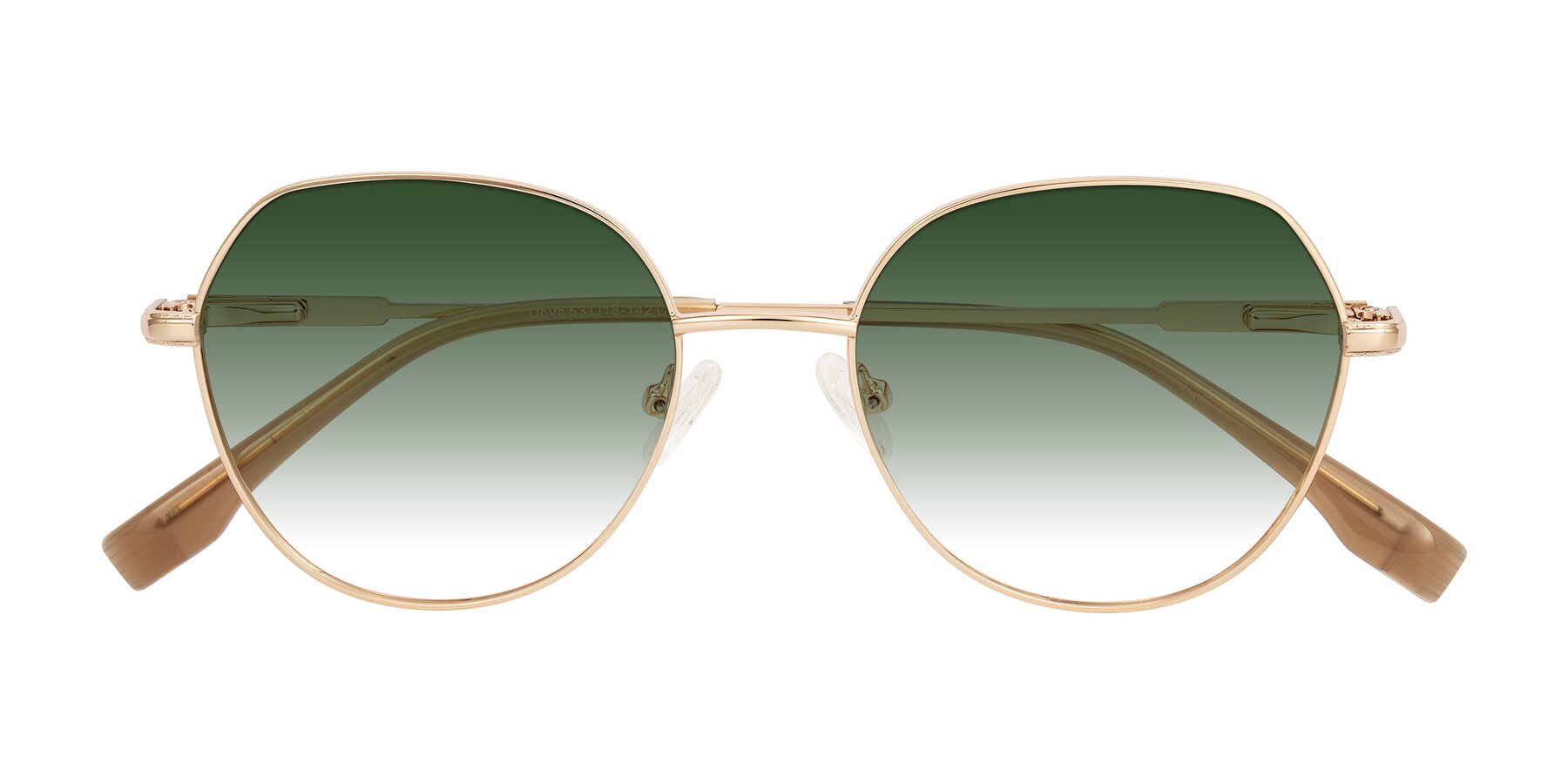 Folded Front of Deva in Gold with Green Gradient Lenses