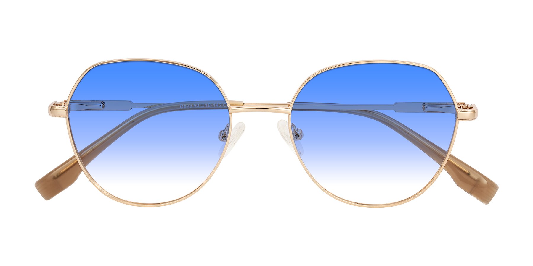 Folded Front of Deva in Gold with Blue Gradient Lenses