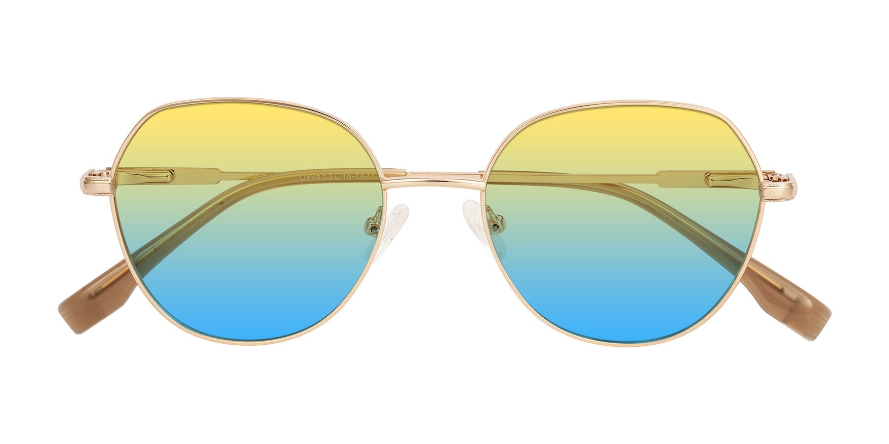 Folded Front of Deva in Gold with Yellow / Blue Gradient Lenses