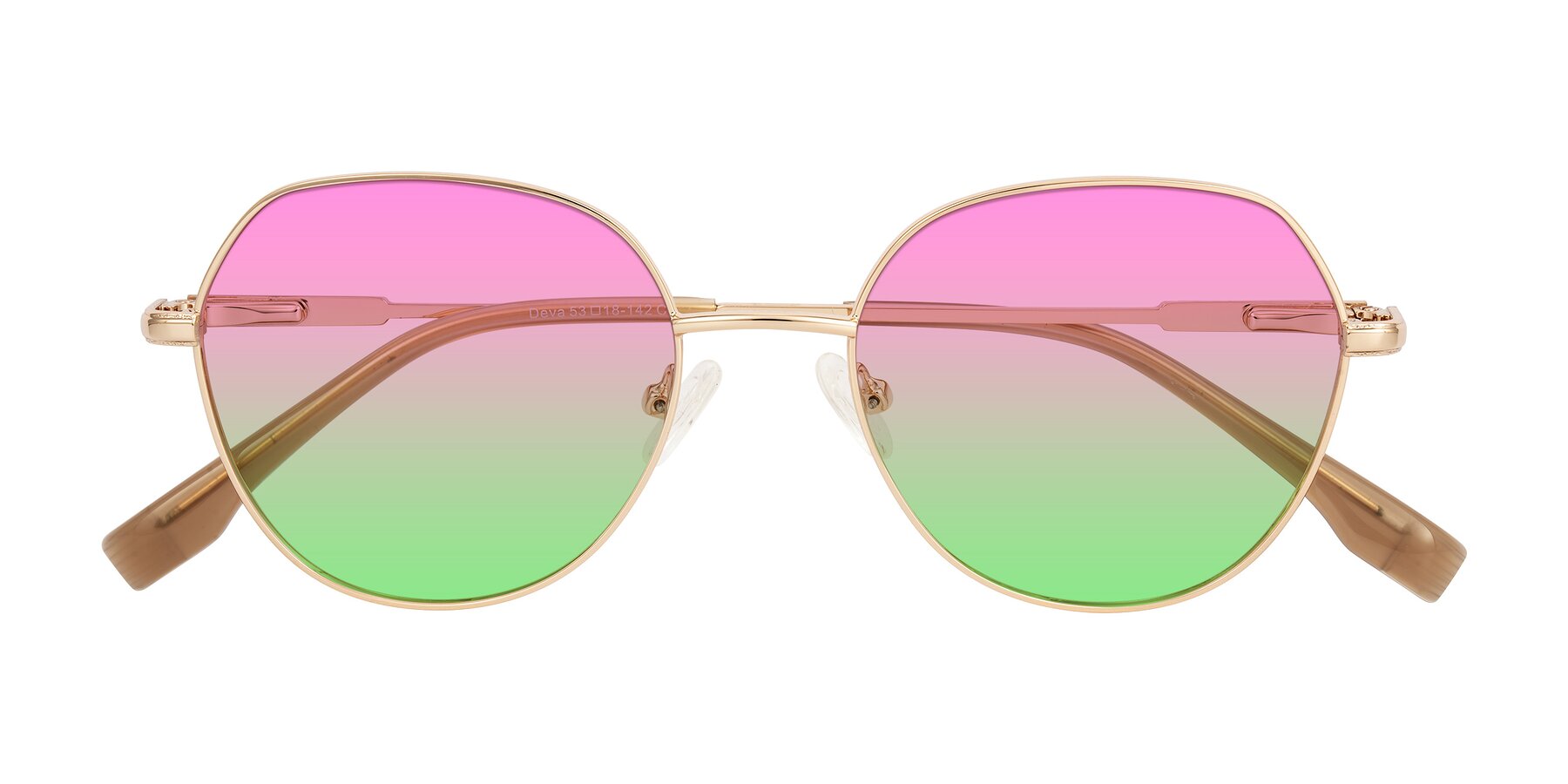Folded Front of Deva in Gold with Pink / Green Gradient Lenses