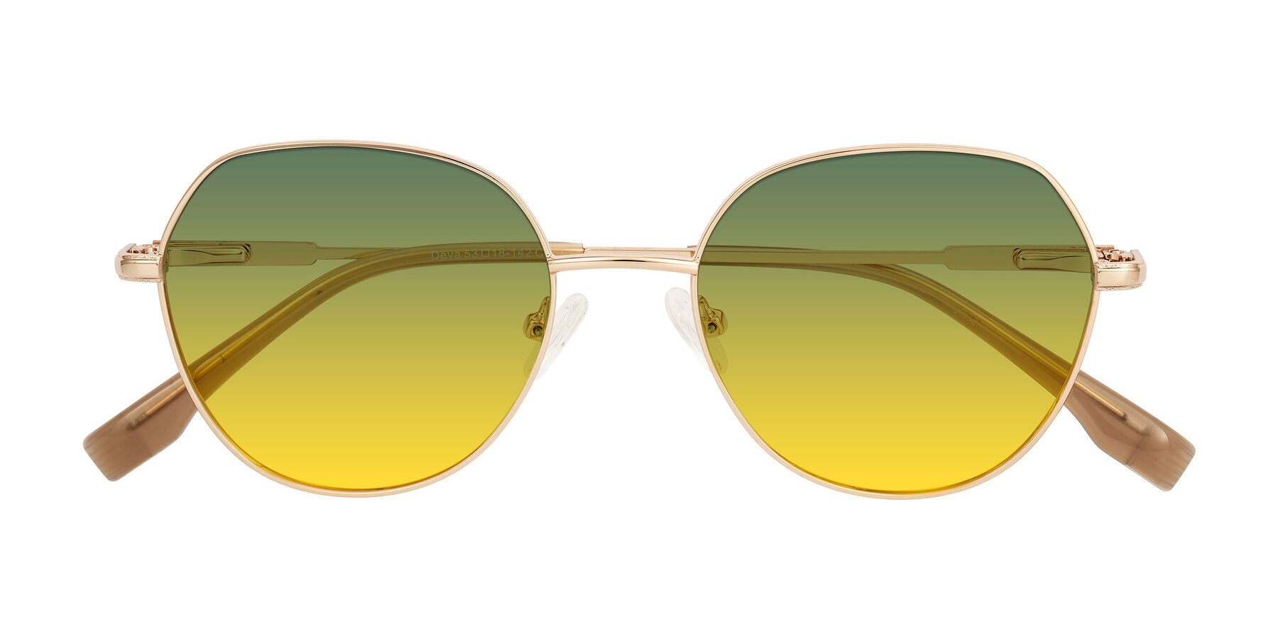 Folded Front of Deva in Gold with Green / Yellow Gradient Lenses