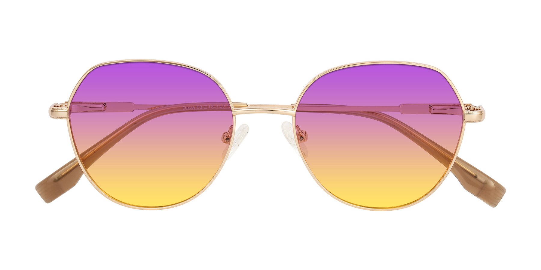 Folded Front of Deva in Gold with Purple / Yellow Gradient Lenses