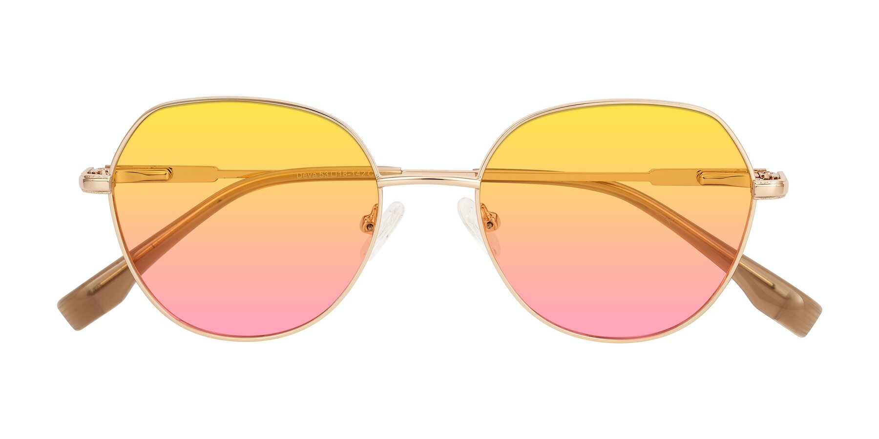 Folded Front of Deva in Gold with Yellow / Pink Gradient Lenses