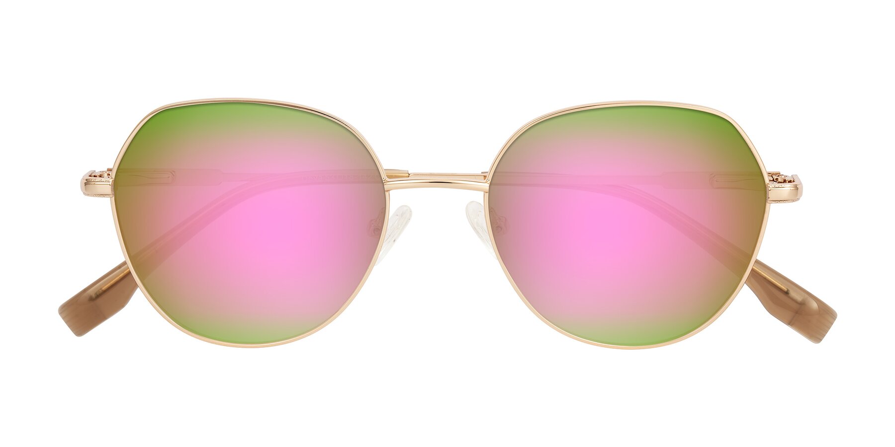 Folded Front of Deva in Gold with Pink Mirrored Lenses
