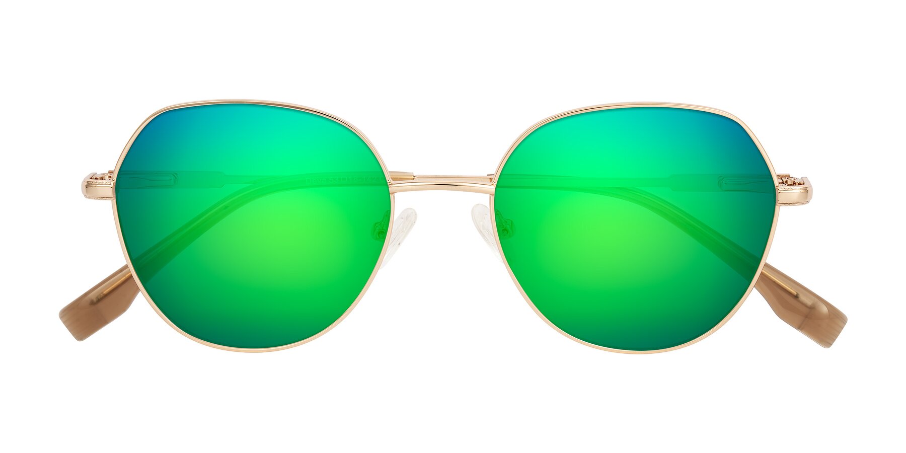 Folded Front of Deva in Gold with Green Mirrored Lenses
