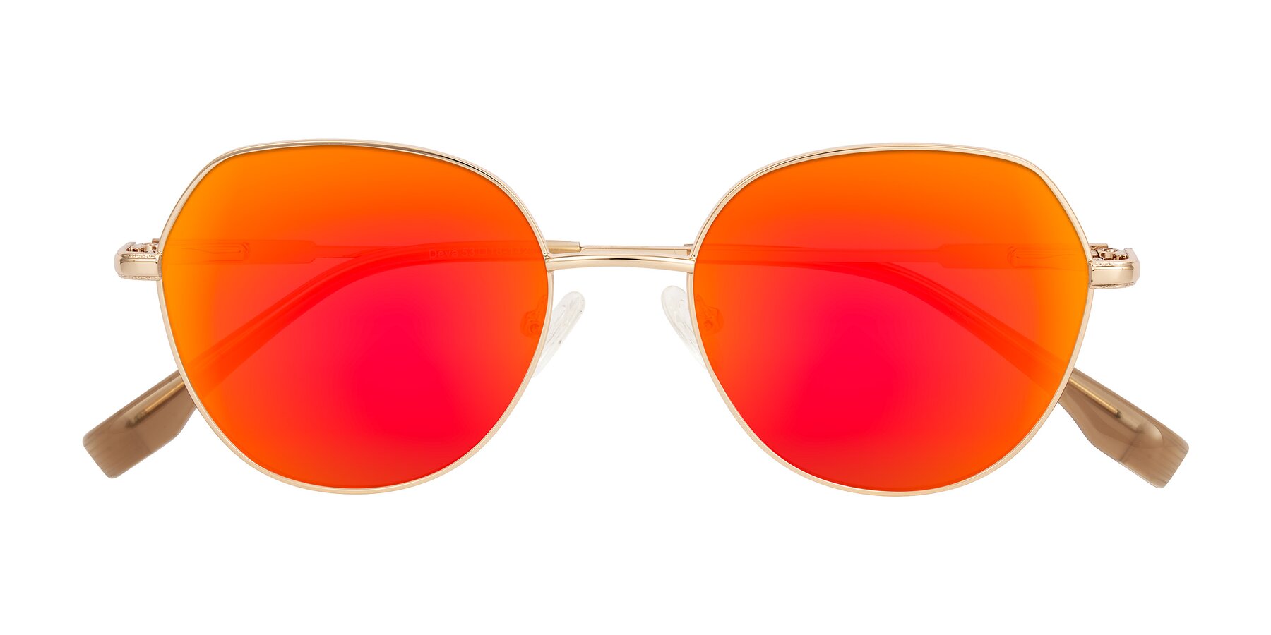 Folded Front of Deva in Gold with Red Gold Mirrored Lenses