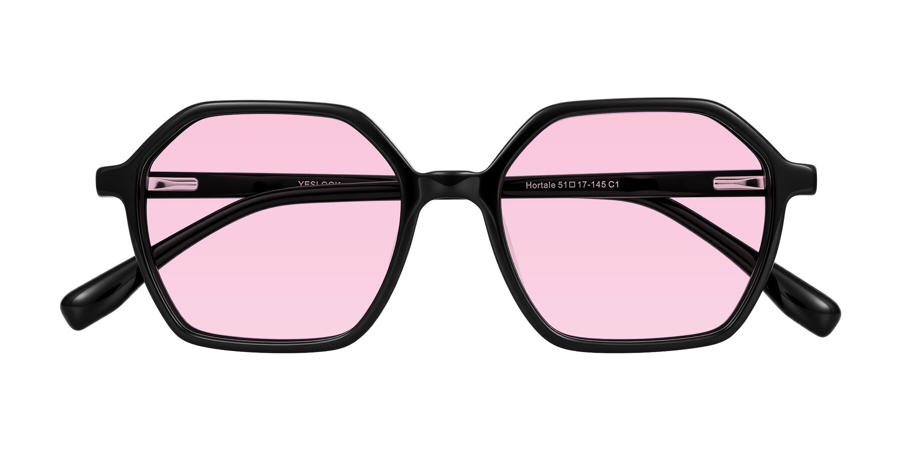 Folded Front of Hortale in Black with Light Pink Tinted Lenses