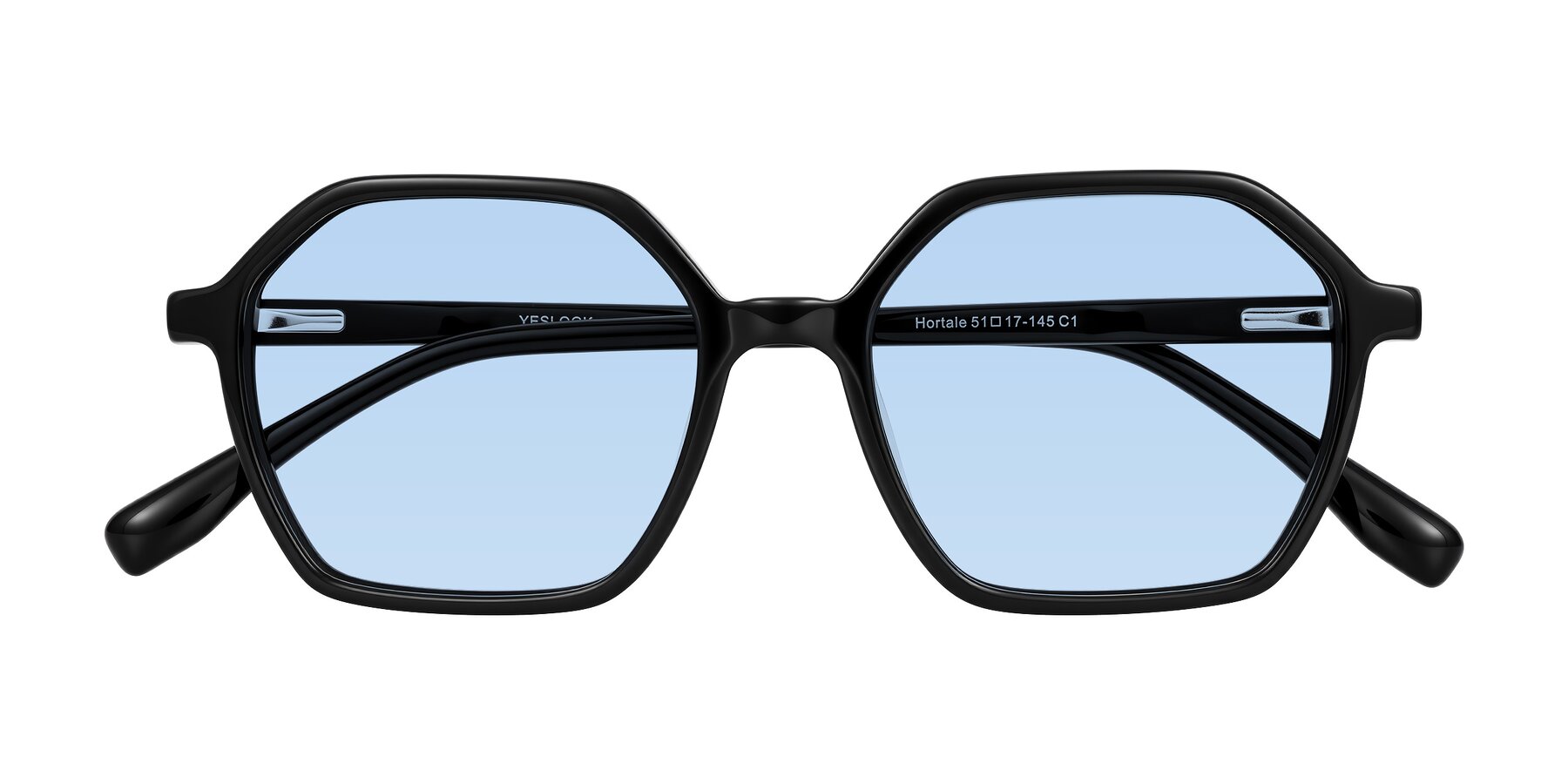 Folded Front of Hortale in Black with Light Blue Tinted Lenses