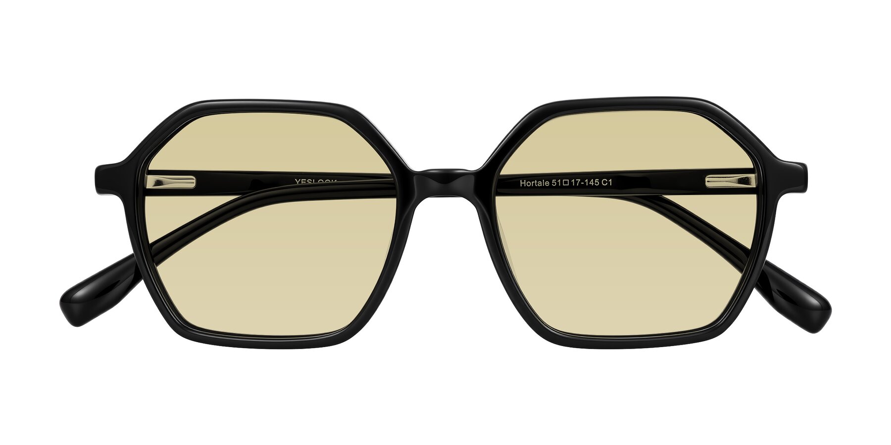 Folded Front of Hortale in Black with Light Champagne Tinted Lenses