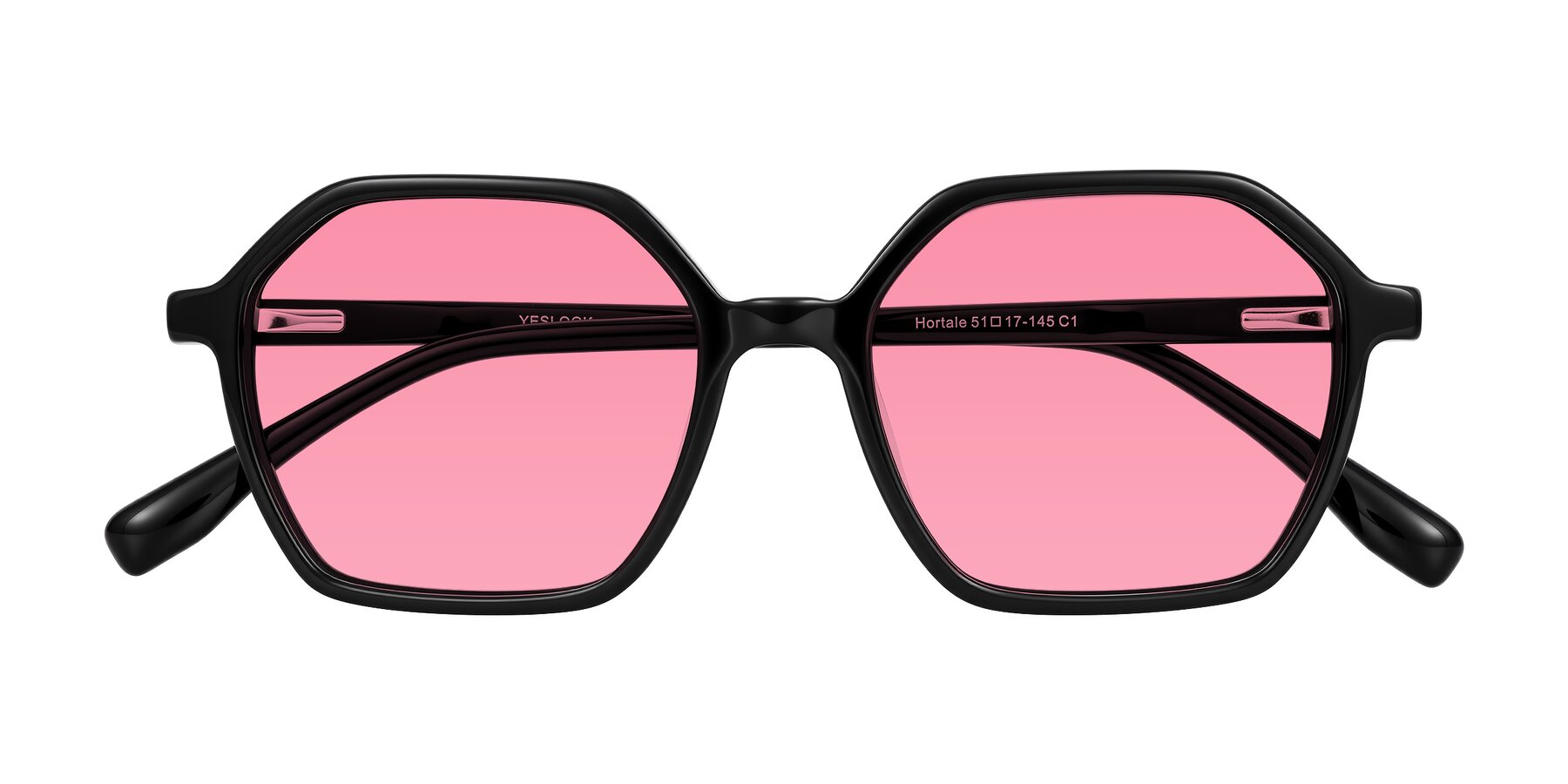 Folded Front of Hortale in Black with Pink Tinted Lenses