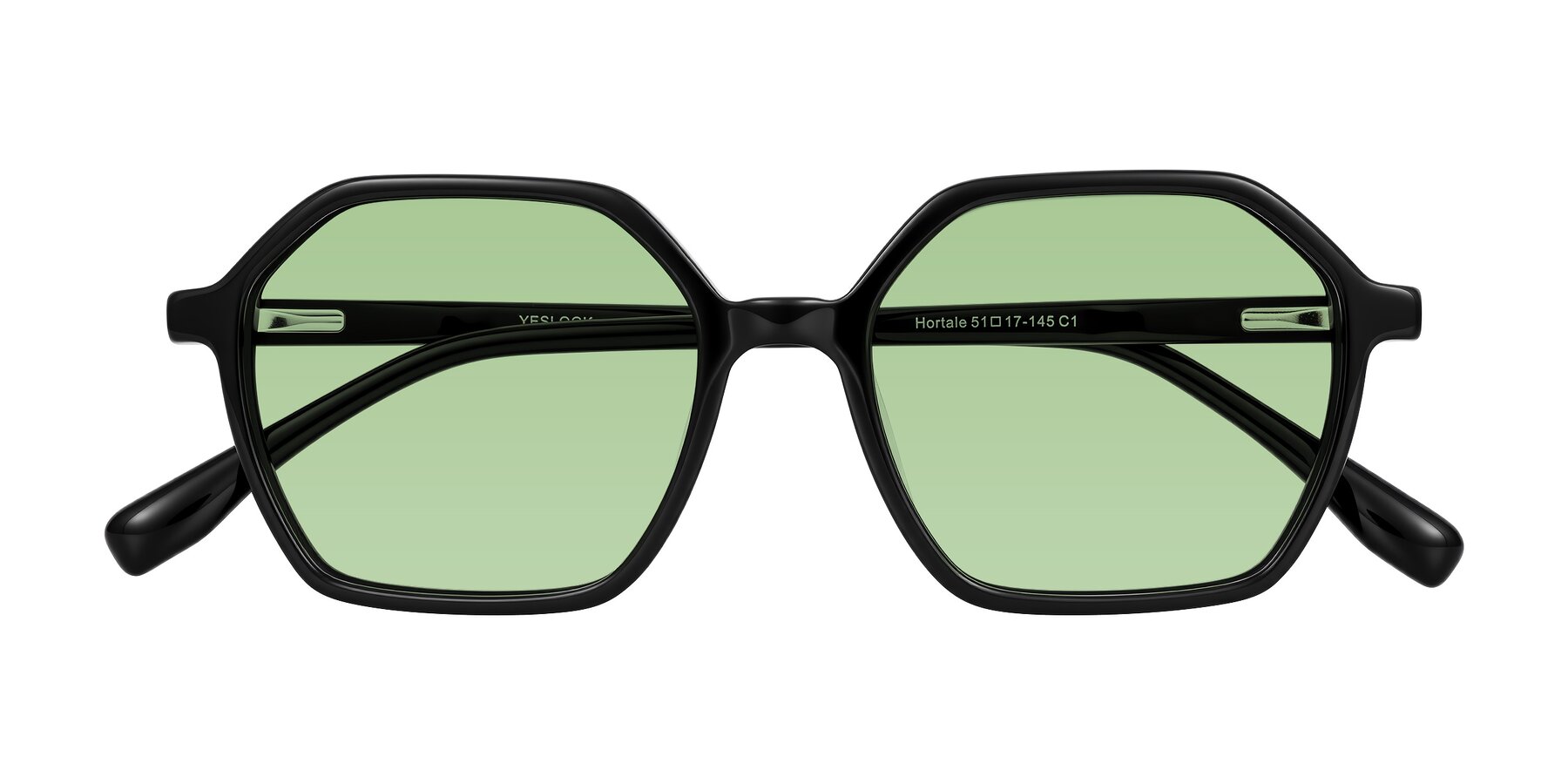 Folded Front of Hortale in Black with Medium Green Tinted Lenses
