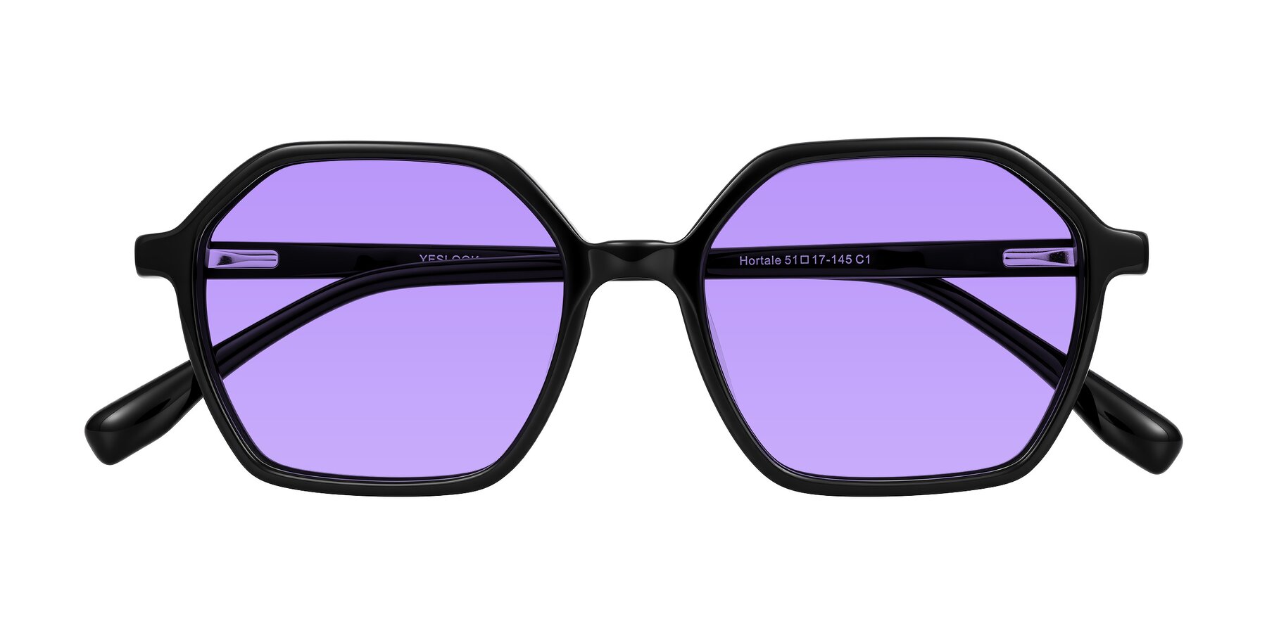 Folded Front of Hortale in Black with Medium Purple Tinted Lenses