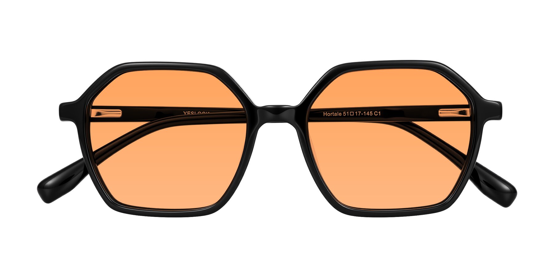 Folded Front of Hortale in Black with Medium Orange Tinted Lenses