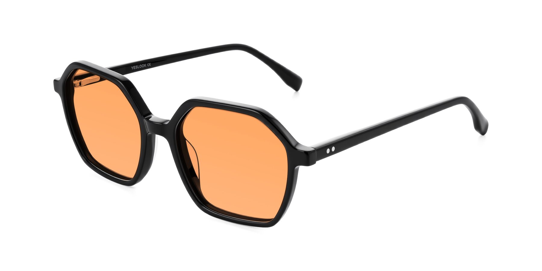 Angle of Hortale in Black with Medium Orange Tinted Lenses