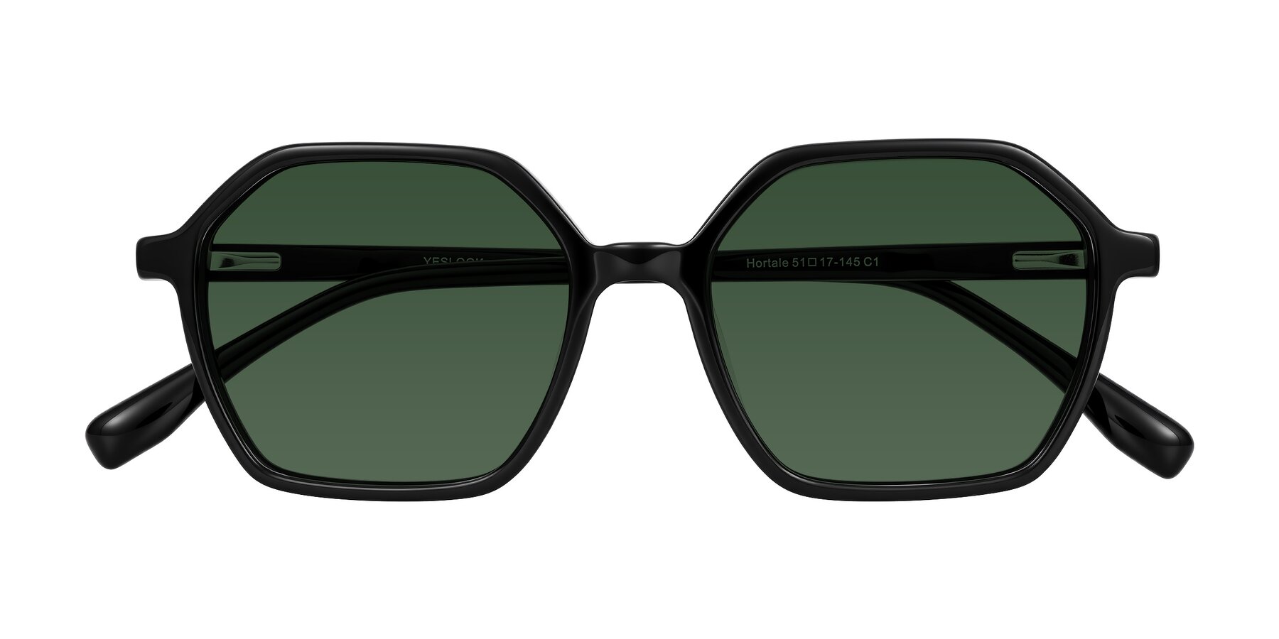 Folded Front of Hortale in Black with Green Tinted Lenses