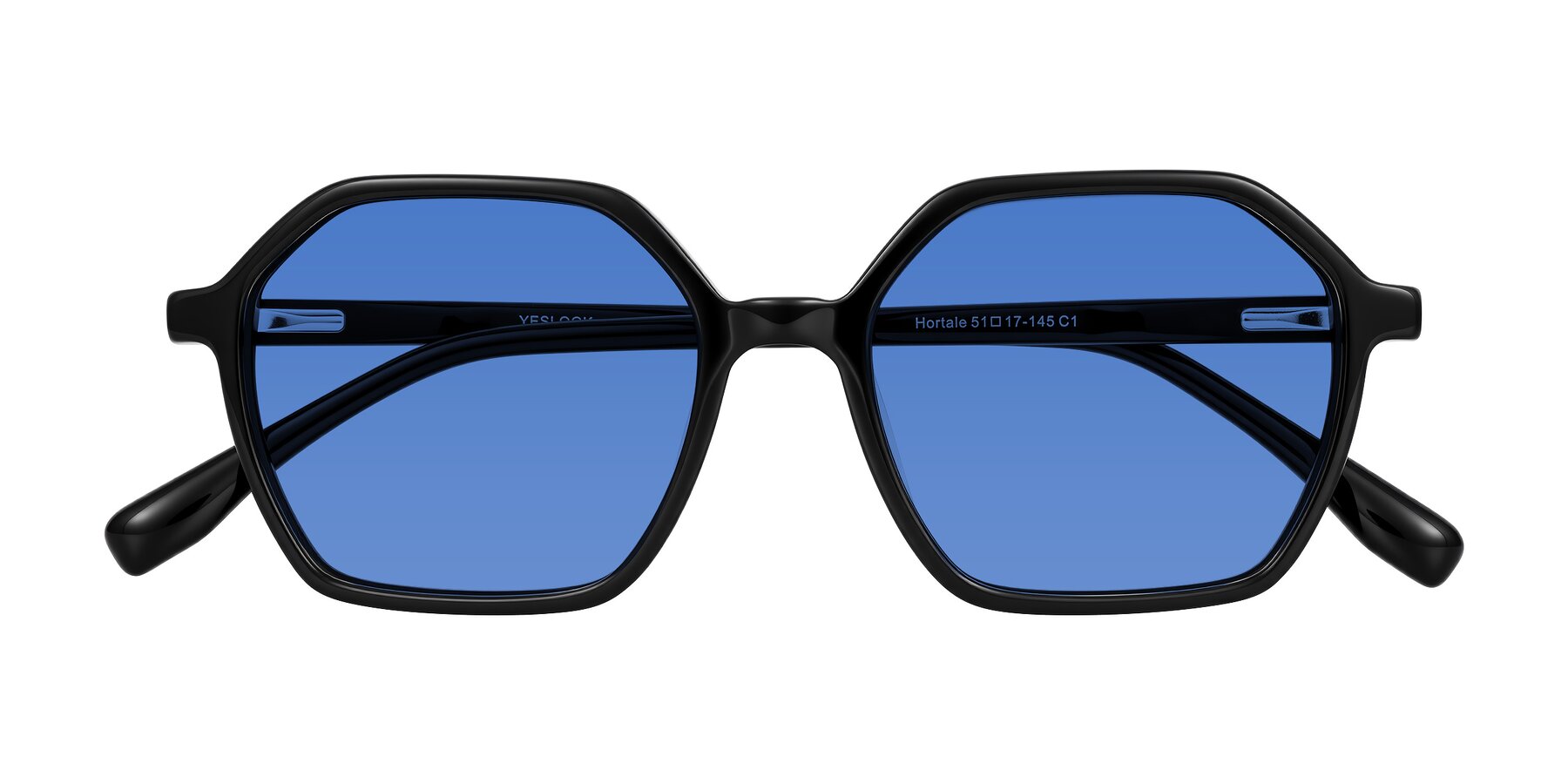 Folded Front of Hortale in Black with Blue Tinted Lenses
