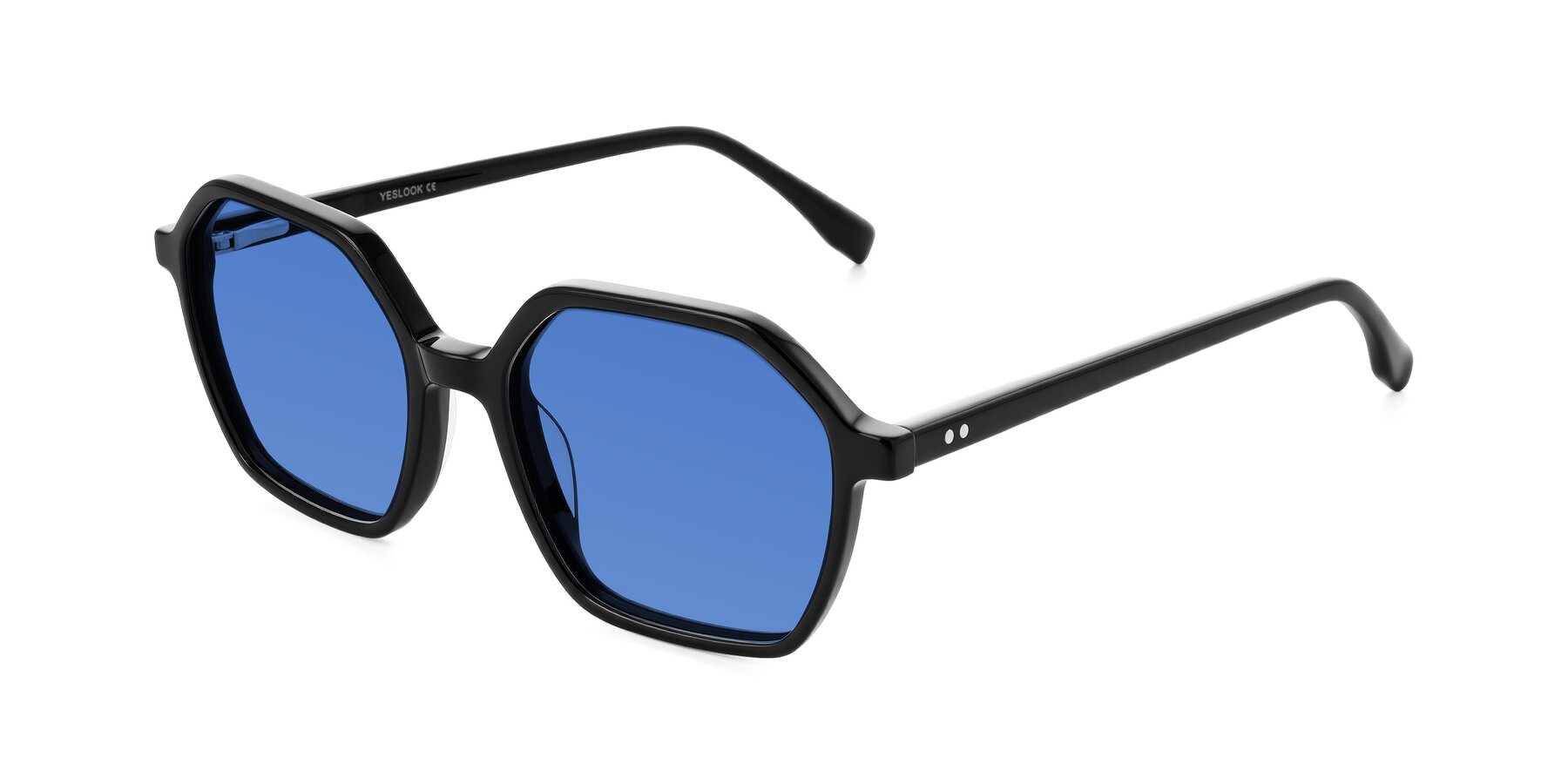 Angle of Hortale in Black with Blue Tinted Lenses