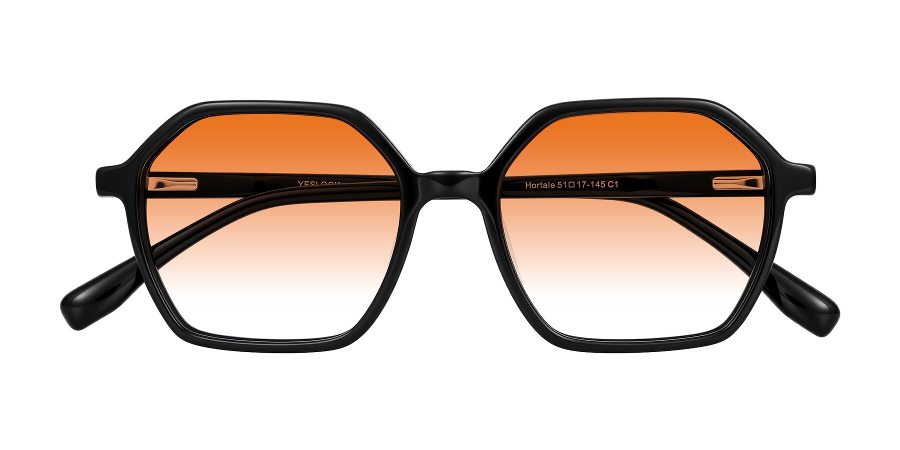Folded Front of Hortale in Black with Orange Gradient Lenses
