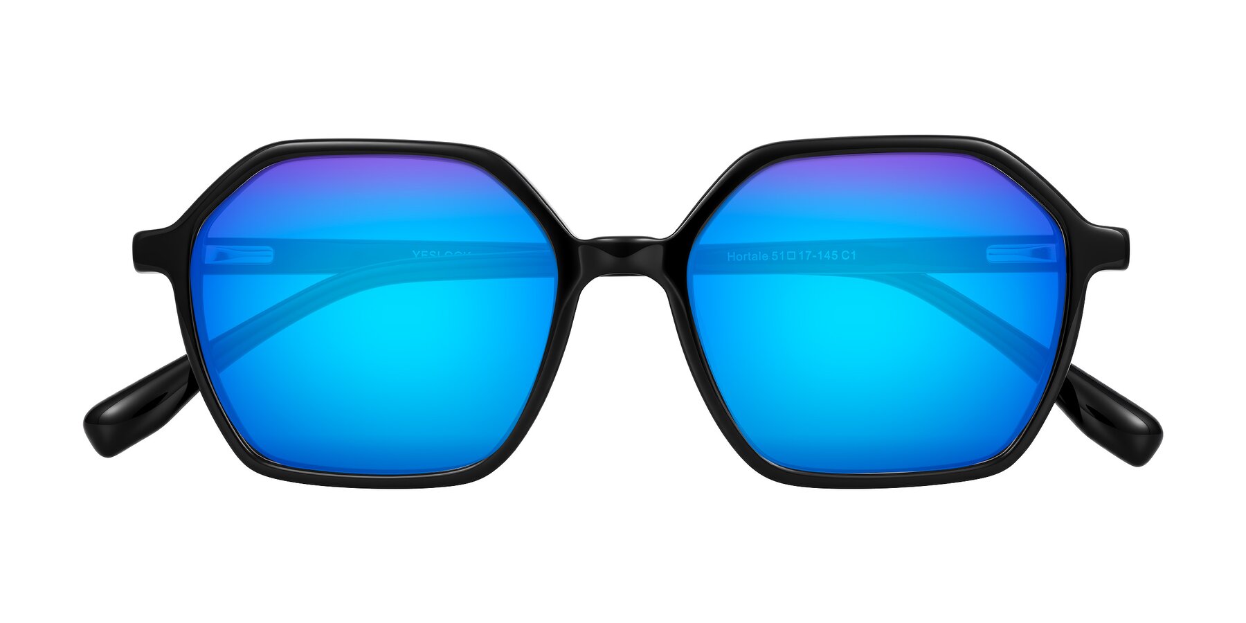Folded Front of Hortale in Black with Blue Mirrored Lenses