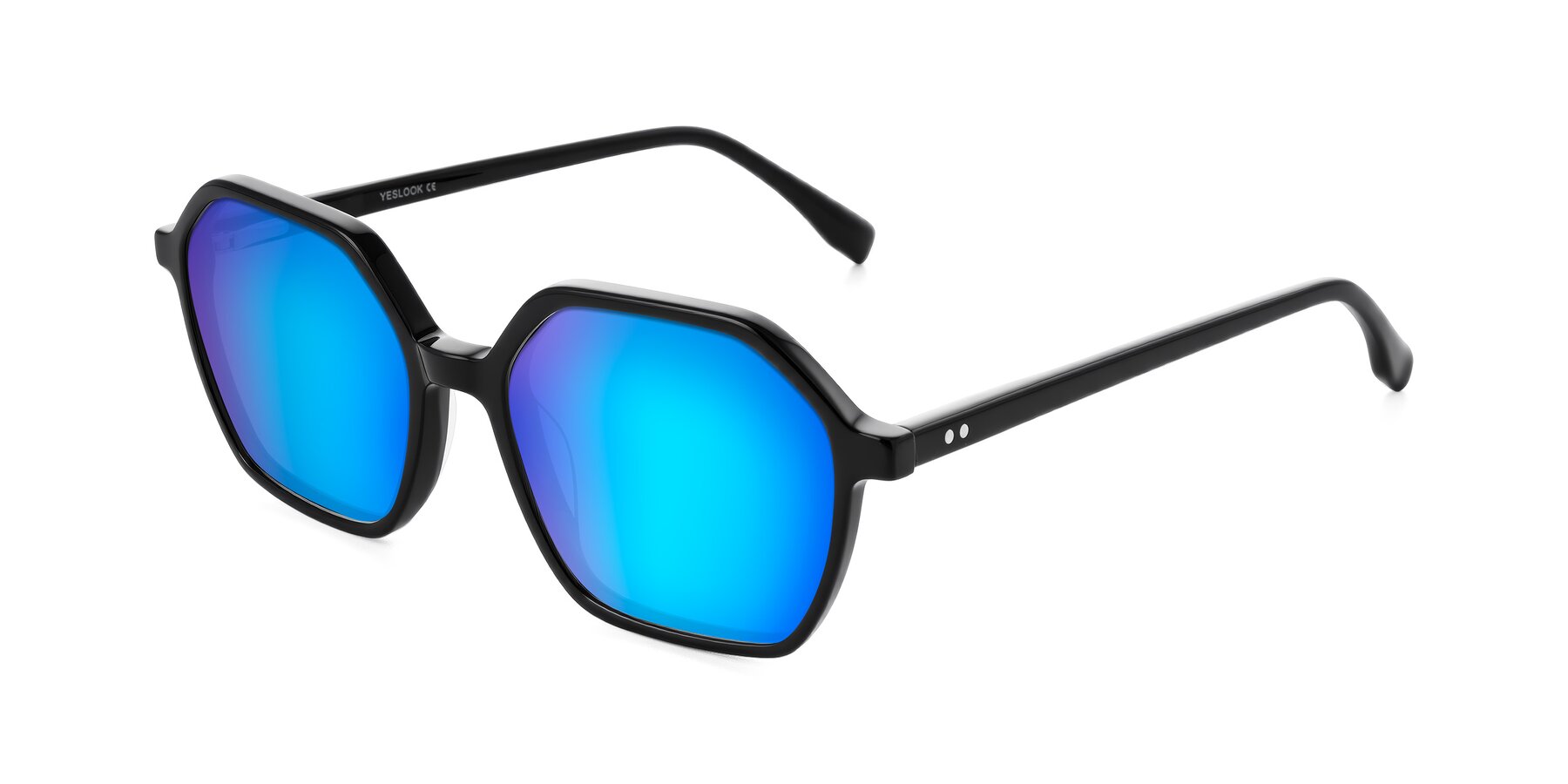 Angle of Hortale in Black with Blue Mirrored Lenses